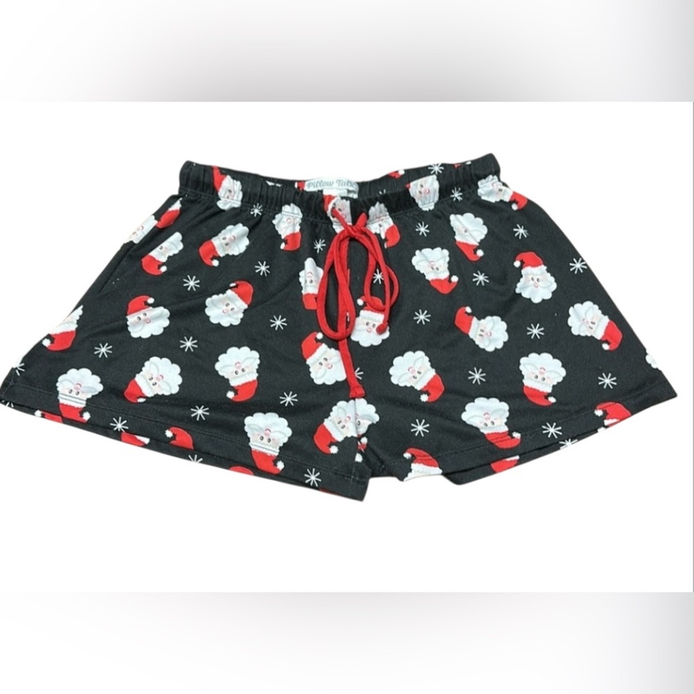 Pillow Talk Festive Santa Print Black Sleep Shorts